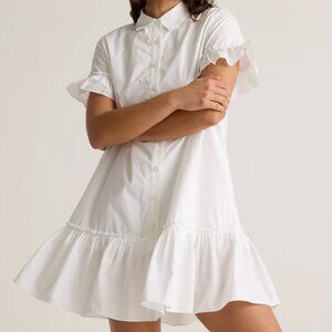 BNWT - Quince 100% Organic Cotton Poplin Short Sleeve Ruffle Shirt Dress